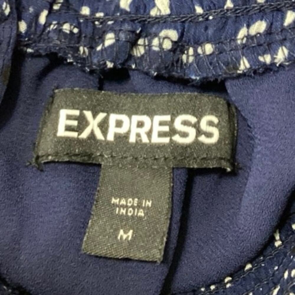 Express Navy Blue White Polka Dots Turtleneck Sleeveless Ruffle Tiered Dress M - Picture 4 of 5